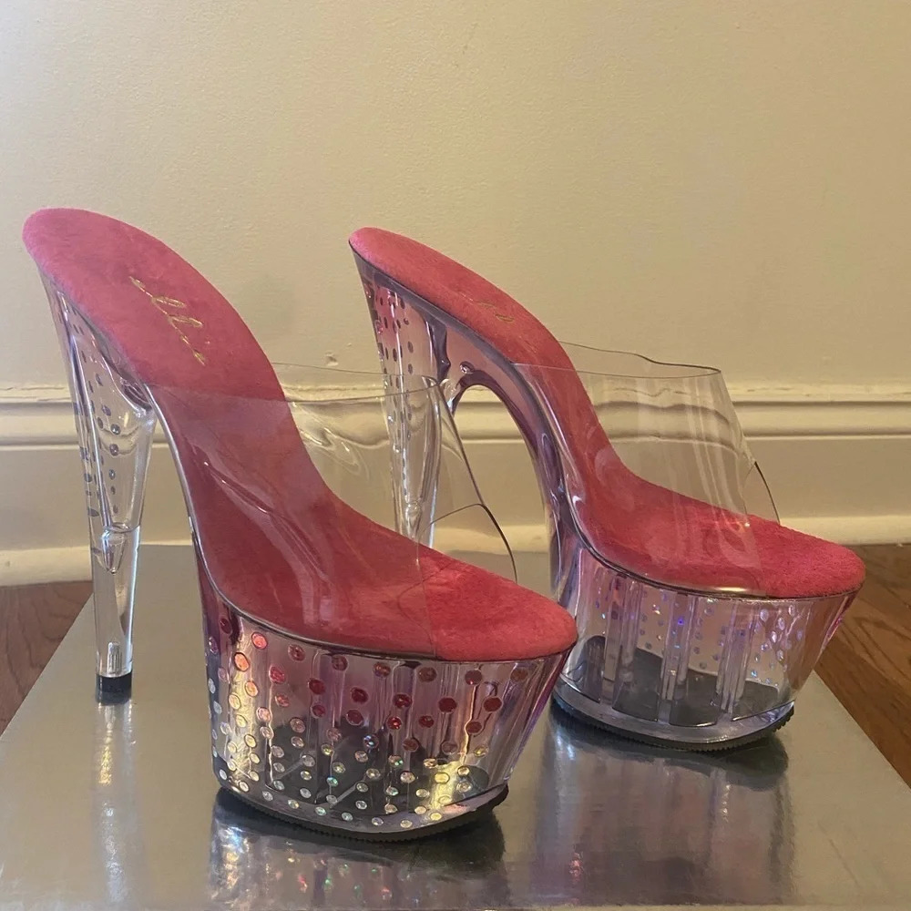 Ellie Clear Pink Platform Stiletto Heels Size 7 New - Picture 2 of 6